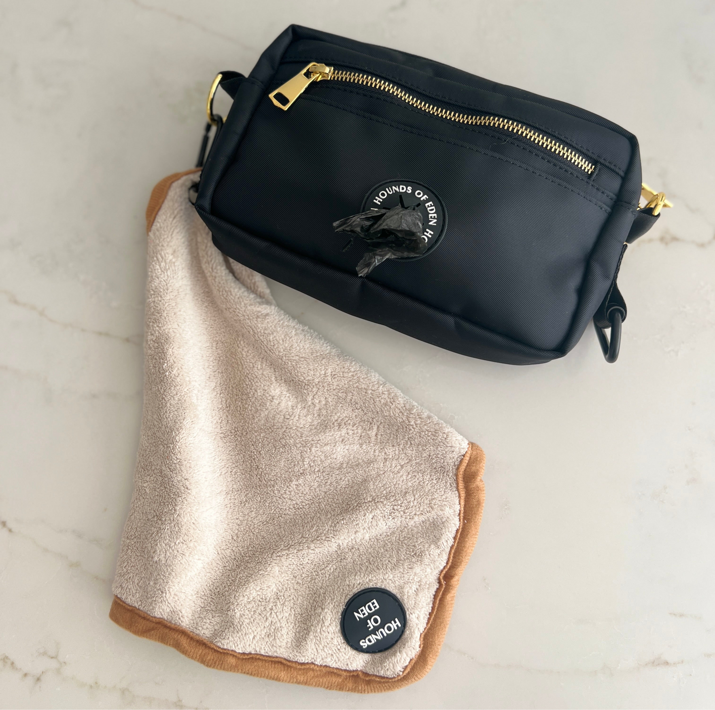 Mini Dog Towel + Clip, Beige & Brown