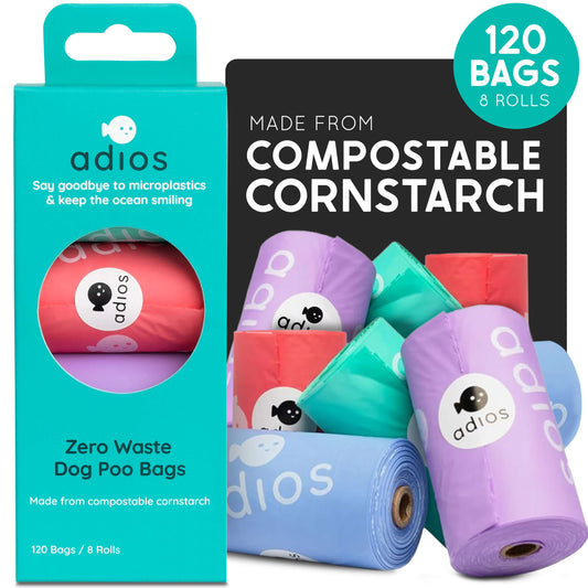 Rainbow Compostable Poo Bags, 120 Bags (8 Rolls)
