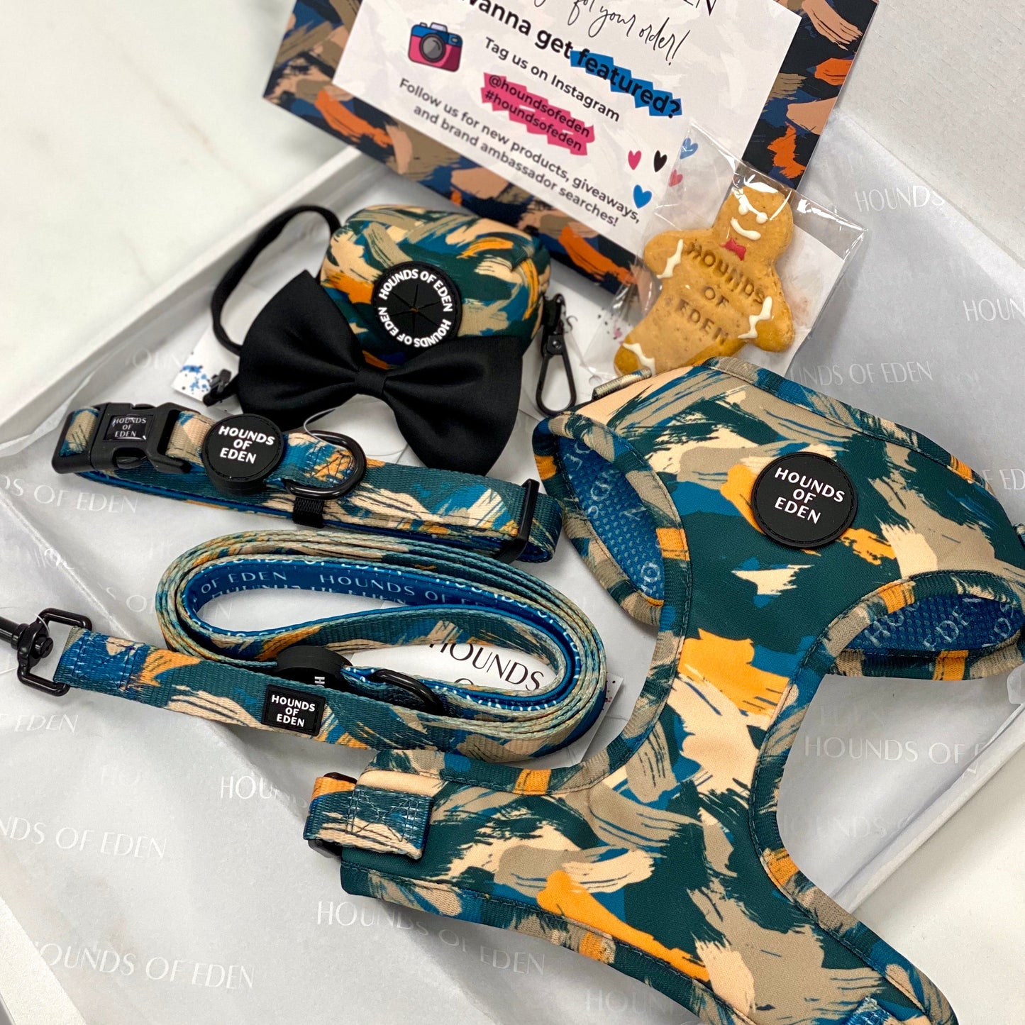 'Brush it Off' - Olive, Blue & Orange Camo Pattern Dog Lead